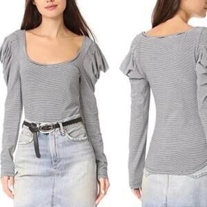 Free People Penelope Puff Sleeve Top in Black & White SZ S